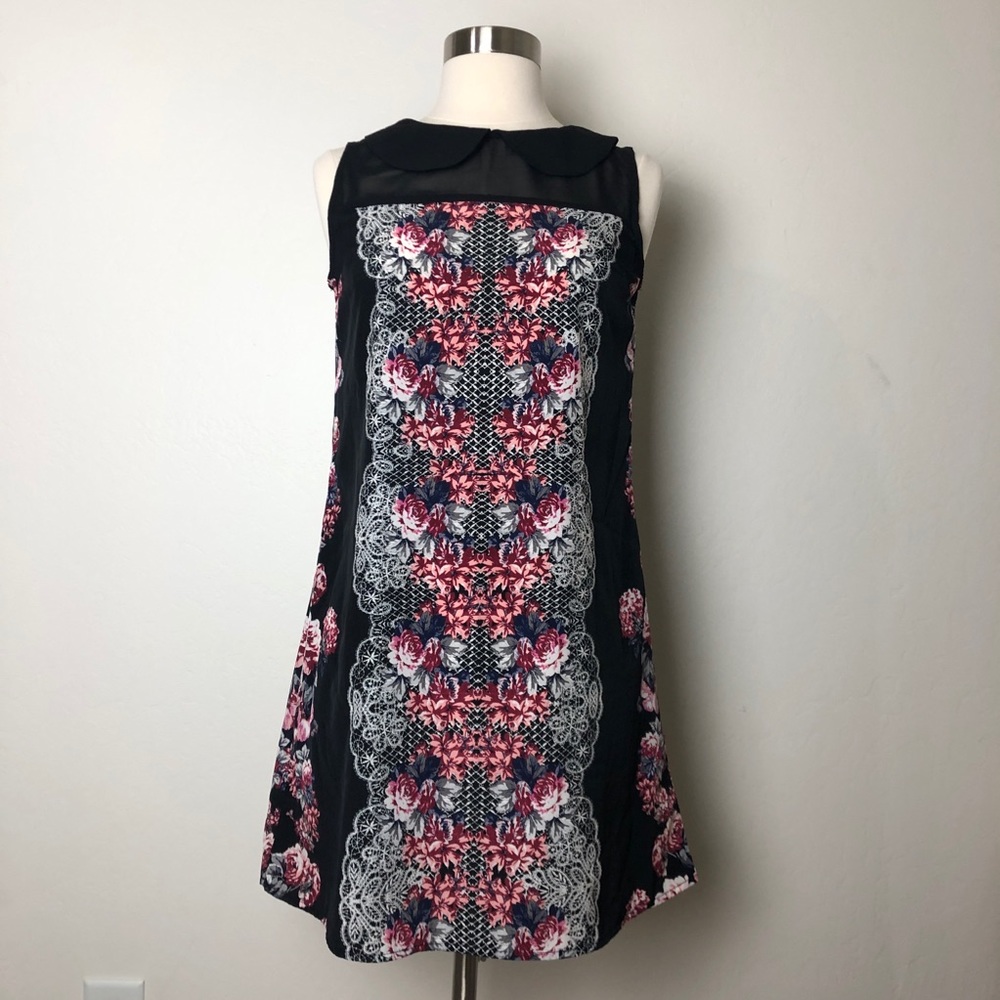 Peter Pan Collar Floral Graphic Shift Dress